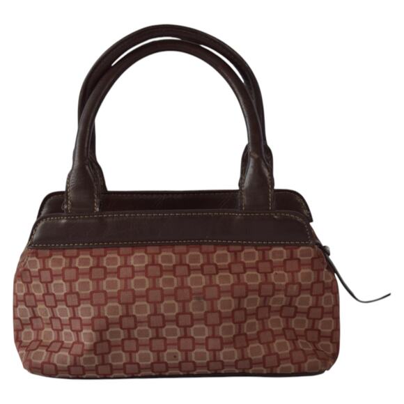 Vintage Nine West Tapestry Mini Handbag Brown Faux Leather Top Handle Purse Y2K - Picture 5 of 8